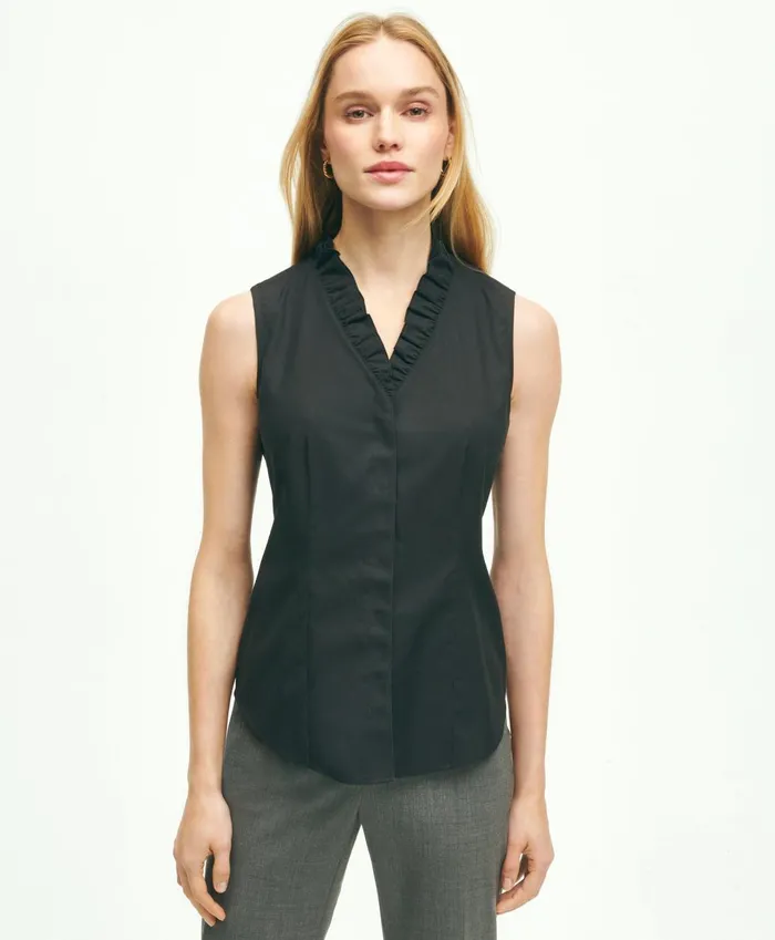 Blouses andamp Shirts Women Brooks Brothers Fitted NonIron Stretch Supima Cotton Ruffle Shirt Black Blouses andamp Shirts Women Brooks Brothers Fitted NonIron Stretch Supima Cotton Ruffle Shirt Black