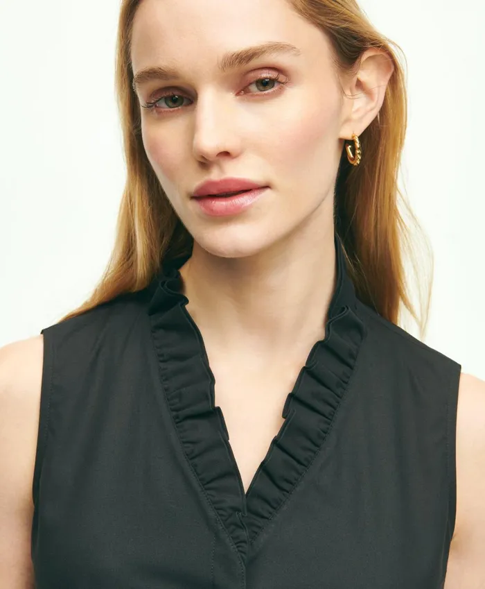 Blouses andamp Shirts Women Brooks Brothers Fitted NonIron Stretch Supima Cotton Ruffle Shirt Black