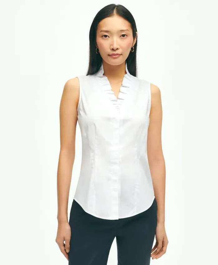 Blouses andamp Shirts Women Brooks Brothers Fitted NonIron Stretch Supima Cotton Ruffle Shirt White Blouses andamp Shirts Women Brooks Brothers Fitted NonIron Stretch Supima Cotton Ruffle Shirt White
