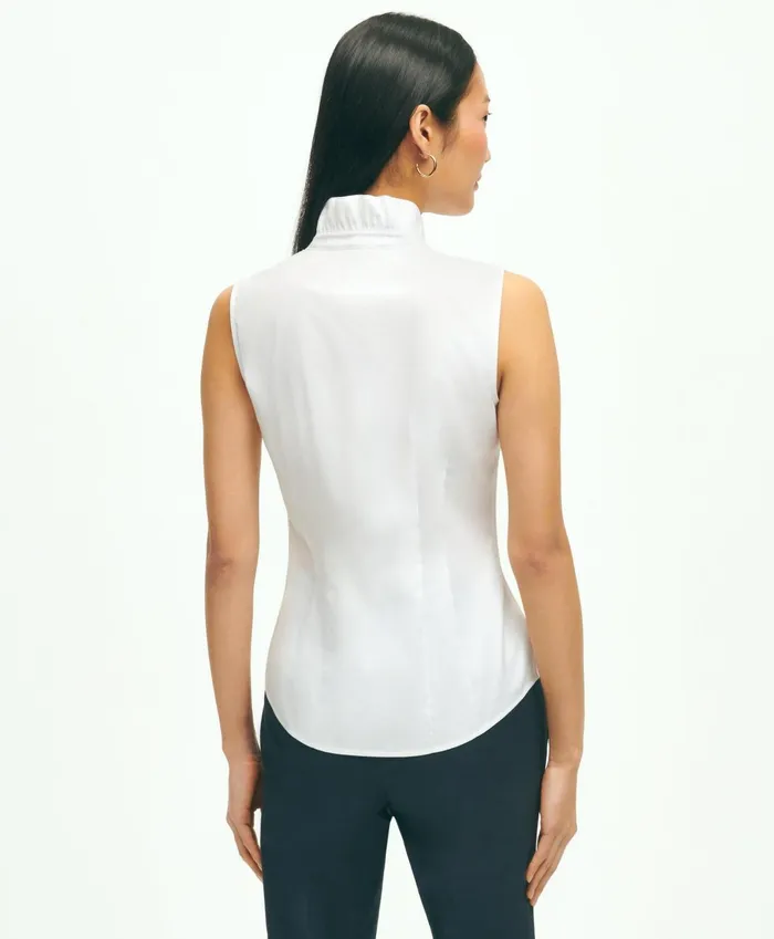 Blouses andamp Shirts Women Brooks Brothers Fitted NonIron Stretch Supima Cotton Ruffle Shirt White
