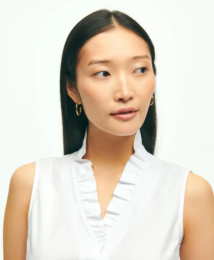Blouses andamp Shirts Women Brooks Brothers Fitted NonIron Stretch Supima Cotton Ruffle Shirt White