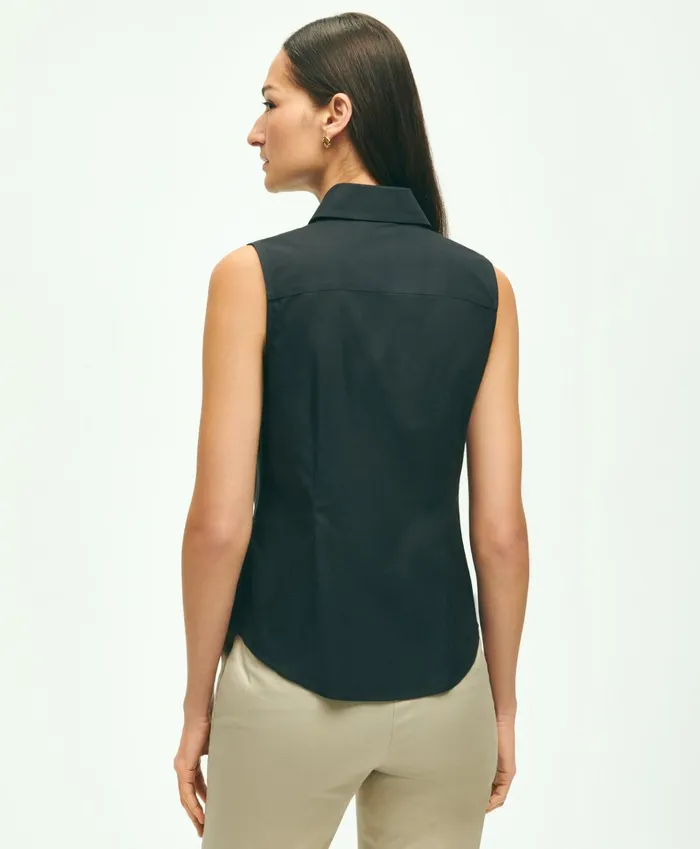 Blouses andamp Shirts Women Brooks Brothers Fitted NonIron Stretch Supima Cotton Sleeveless Dress Shirt Black
