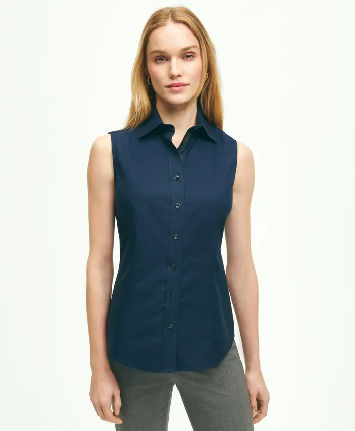 Blouses andamp Shirts Women Brooks Brothers Fitted NonIron Stretch Supima Cotton Sleeveless Dress Shirt Navy Blouses andamp Shirts Women Brooks Brothers Fitted NonIron Stretch Supima Cotton Sleeveless Dress Shirt Navy