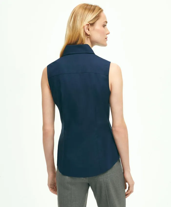 Blouses andamp Shirts Women Brooks Brothers Fitted NonIron Stretch Supima Cotton Sleeveless Dress Shirt Navy