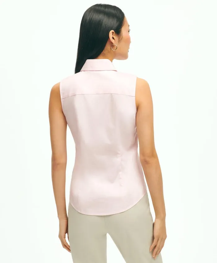 Blouses andamp Shirts Women Brooks Brothers Fitted NonIron Stretch Supima Cotton Sleeveless Dress Shirt Pink