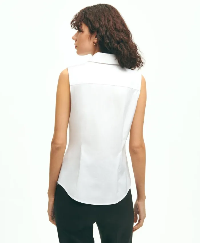 Blouses andamp Shirts Women Brooks Brothers Fitted NonIron Stretch Supima Cotton Sleeveless Dress Shirt White
