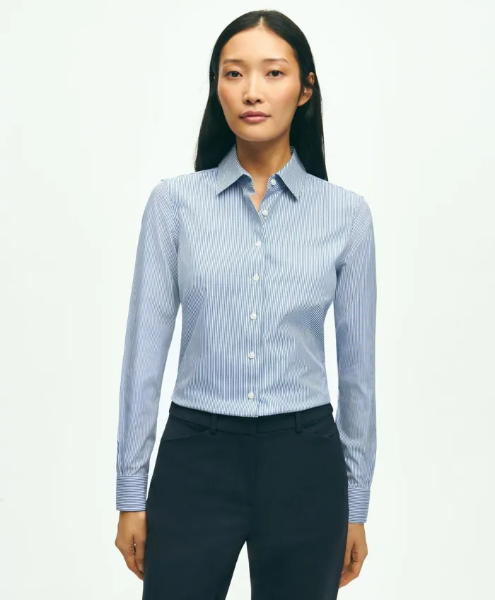 Blouses andamp Shirts Women Brooks Brothers Fitted Stretch Supima Cotton NonIron Mini Stripe Dress Shirt Bright Blue Blouses andamp Shirts Women Brooks Brothers Fitted Stretch Supima Cotton NonIron Mini Stripe Dress Shirt Bright Blue