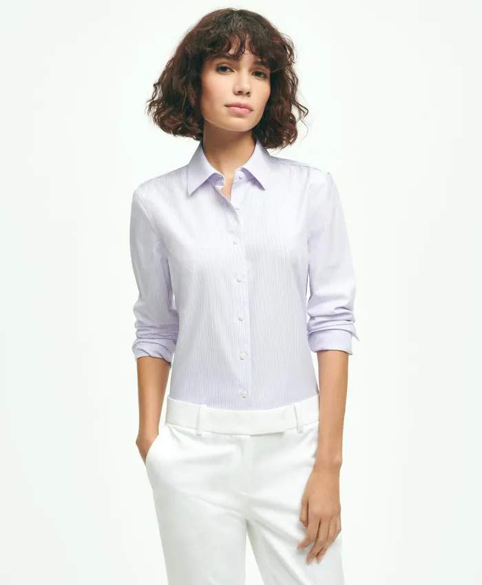 Blouses andamp Shirts Women Brooks Brothers Fitted Stretch Supima Cotton NonIron Mini Stripe Dress Shirt Lavender Blouses andamp Shirts Women Brooks Brothers Fitted Stretch Supima Cotton NonIron Mini Stripe Dress Shirt Lavender