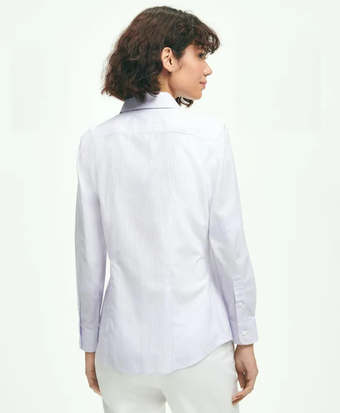 Blouses andamp Shirts Women Brooks Brothers Fitted Stretch Supima Cotton NonIron Mini Stripe Dress Shirt Lavender