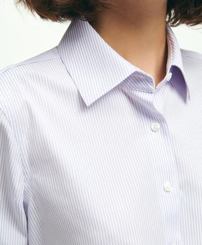 Blouses andamp Shirts Women Brooks Brothers Fitted Stretch Supima Cotton NonIron Mini Stripe Dress Shirt Lavender