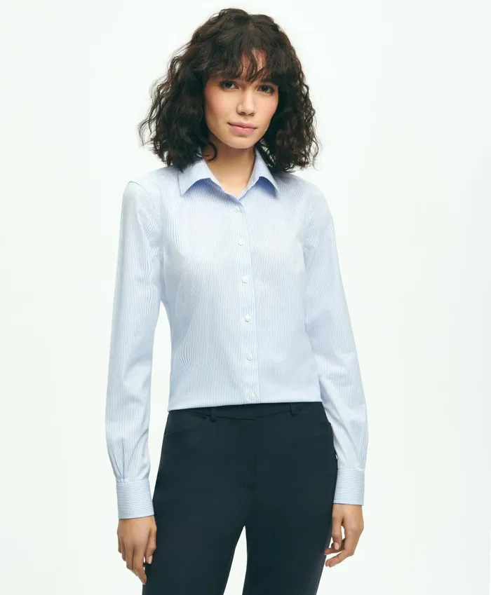 Blouses andamp Shirts Women Brooks Brothers Fitted Stretch Supima Cotton NonIron Mini Stripe Dress Shirt Light Blue Blouses andamp Shirts Women Brooks Brothers Fitted Stretch Supima Cotton NonIron Mini Stripe Dress Shirt Light Blue