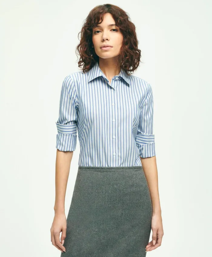 Blouses andamp Shirts Women Brooks Brothers Fitted Stretch Supima Cotton NonIron MultiStripe Dress Shirt Blue Blouses andamp Shirts Women Brooks Brothers Fitted Stretch Supima Cotton NonIron MultiStripe Dress Shirt Blue