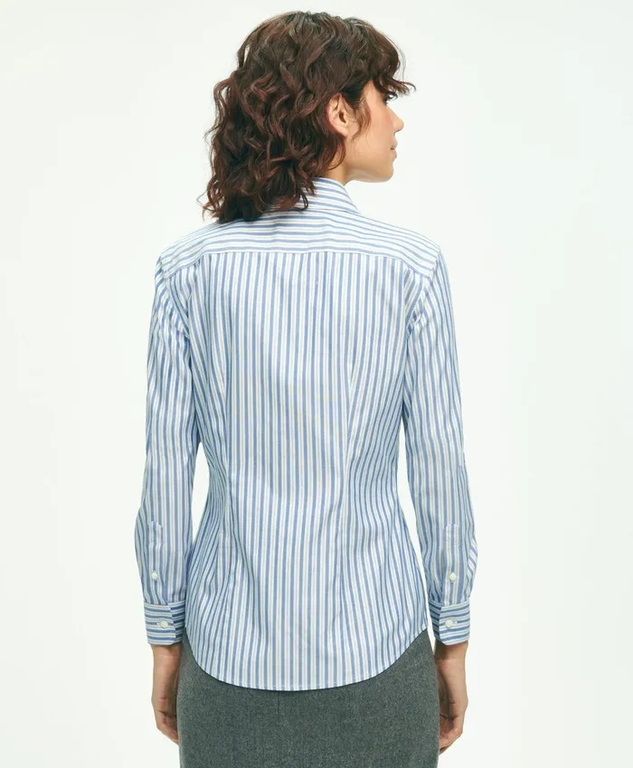 Blouses andamp Shirts Women Brooks Brothers Fitted Stretch Supima Cotton NonIron MultiStripe Dress Shirt Blue