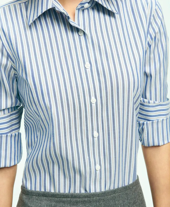 Blouses andamp Shirts Women Brooks Brothers Fitted Stretch Supima Cotton NonIron MultiStripe Dress Shirt Blue