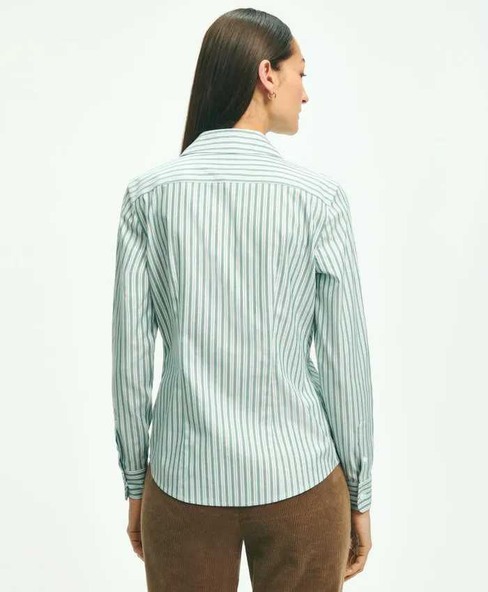 Blouses andamp Shirts Women Brooks Brothers Fitted Stretch Supima Cotton NonIron MultiStripe Dress Shirt Green