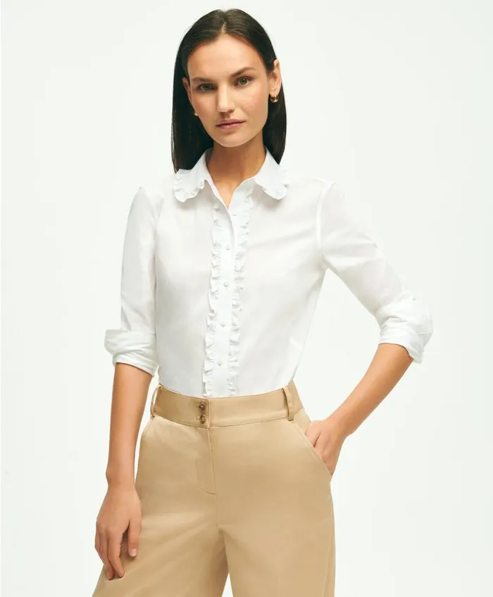 Blouses andamp Shirts Women Brooks Brothers Fitted Stretch Supima Cotton NonIron Ruffle Blouse White Blouses andamp Shirts Women Brooks Brothers Fitted Stretch Supima Cotton NonIron Ruffle Blouse White