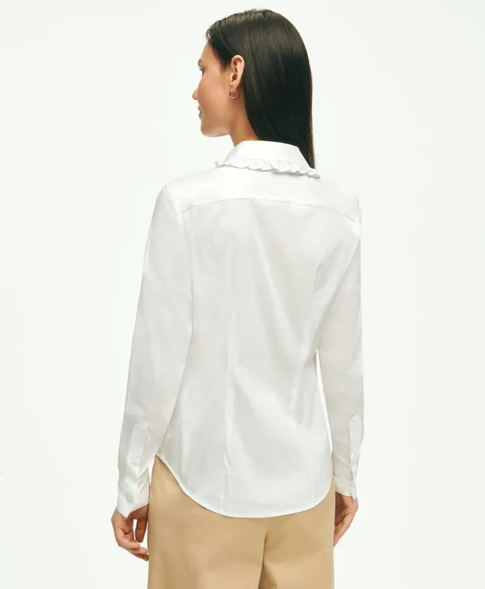Blouses andamp Shirts Women Brooks Brothers Fitted Stretch Supima Cotton NonIron Ruffle Blouse White