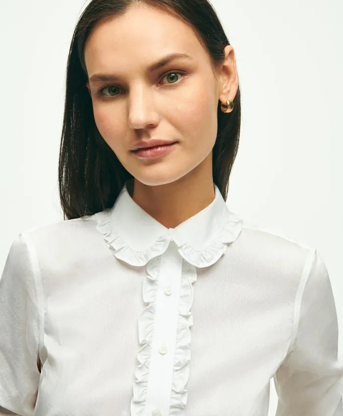 Blouses andamp Shirts Women Brooks Brothers Fitted Stretch Supima Cotton NonIron Ruffle Blouse White