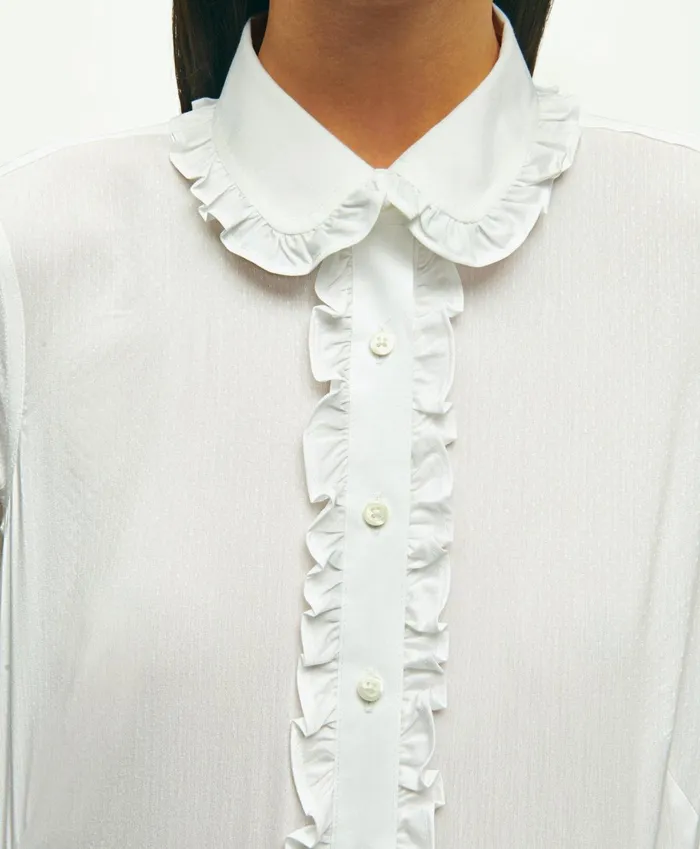 Blouses andamp Shirts Women Brooks Brothers Fitted Stretch Supima Cotton NonIron Ruffle Blouse White