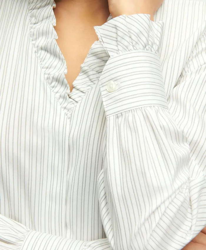 Blouses andamp Shirts Women Brooks Brothers Fitted Stretch Supima Cotton NonIron Ruffle Dress Shirt Whitegrey