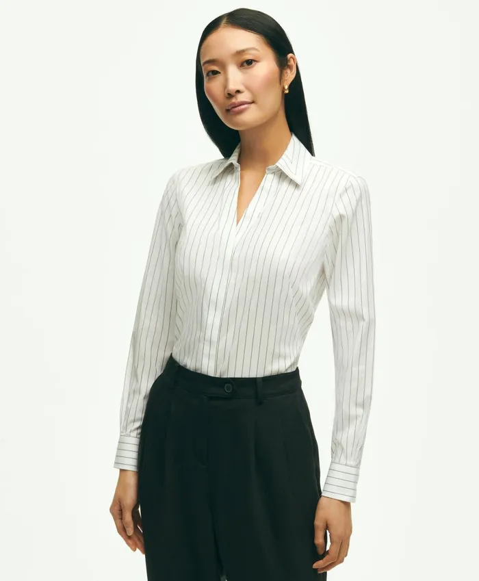 Blouses andamp Shirts Women Brooks Brothers Fitted Stretch Supima Cotton NonIron Striped Dress Shirt Blackwhite Blouses andamp Shirts Women Brooks Brothers Fitted Stretch Supima Cotton NonIron Striped Dress Shirt Blackwhite