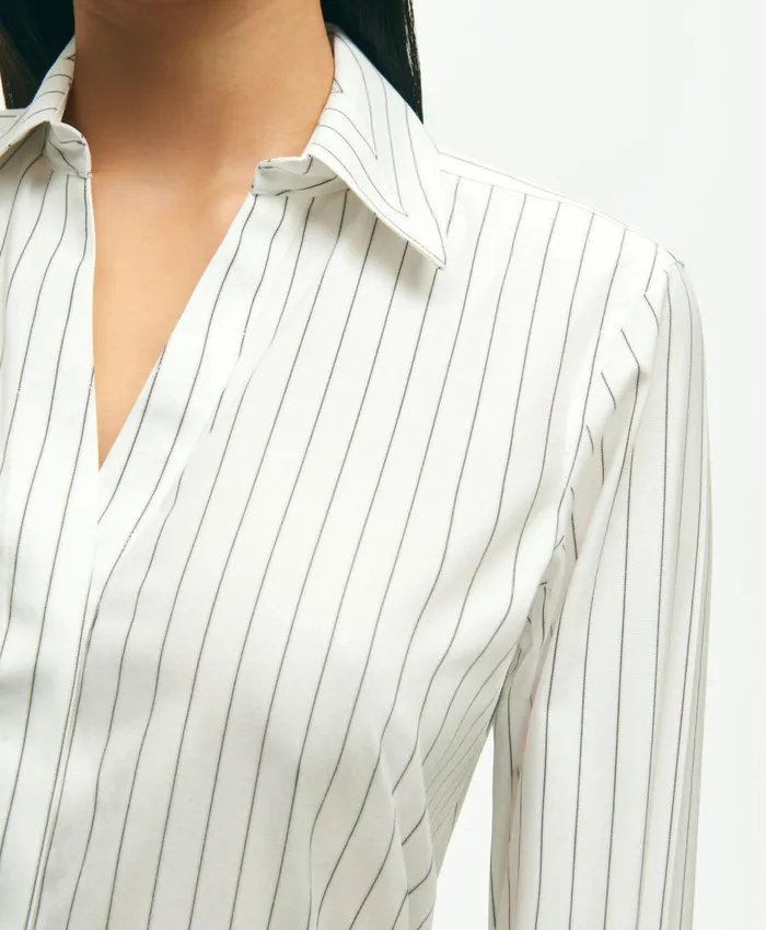 Blouses andamp Shirts Women Brooks Brothers Fitted Stretch Supima Cotton NonIron Striped Dress Shirt Blackwhite