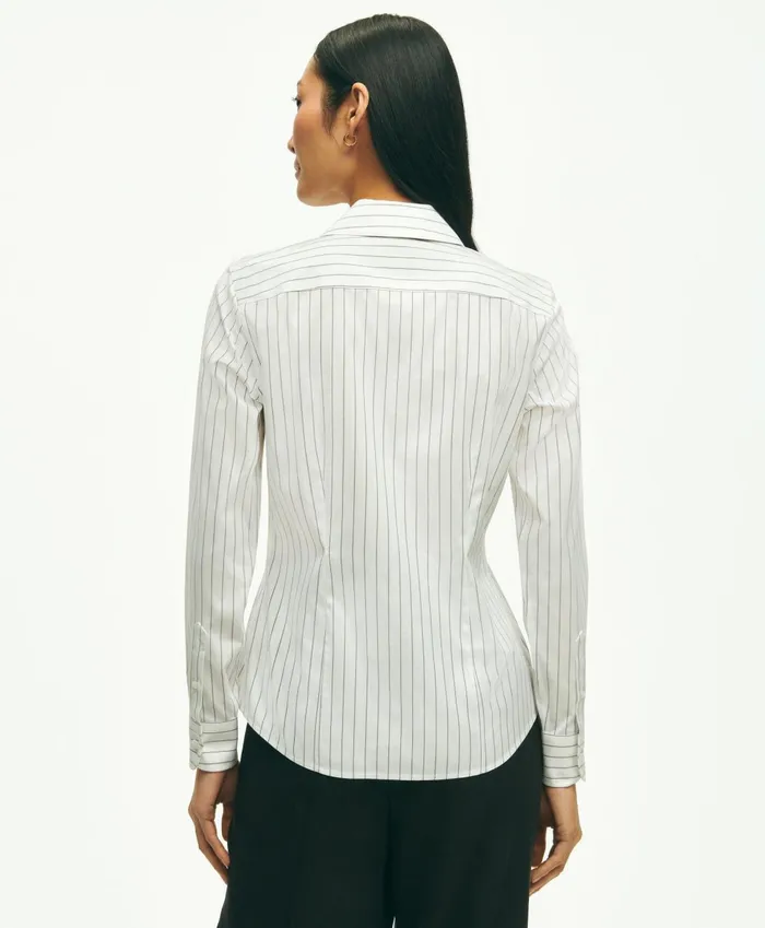 Blouses andamp Shirts Women Brooks Brothers Fitted Stretch Supima Cotton NonIron Striped Dress Shirt Blackwhite
