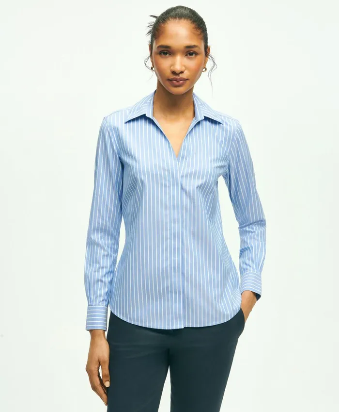 Blouses andamp Shirts Women Brooks Brothers Fitted Stretch Supima Cotton NonIron Striped Dress Shirt Blue Multi Blouses andamp Shirts Women Brooks Brothers Fitted Stretch Supima Cotton NonIron Striped Dress Shirt Blue Multi