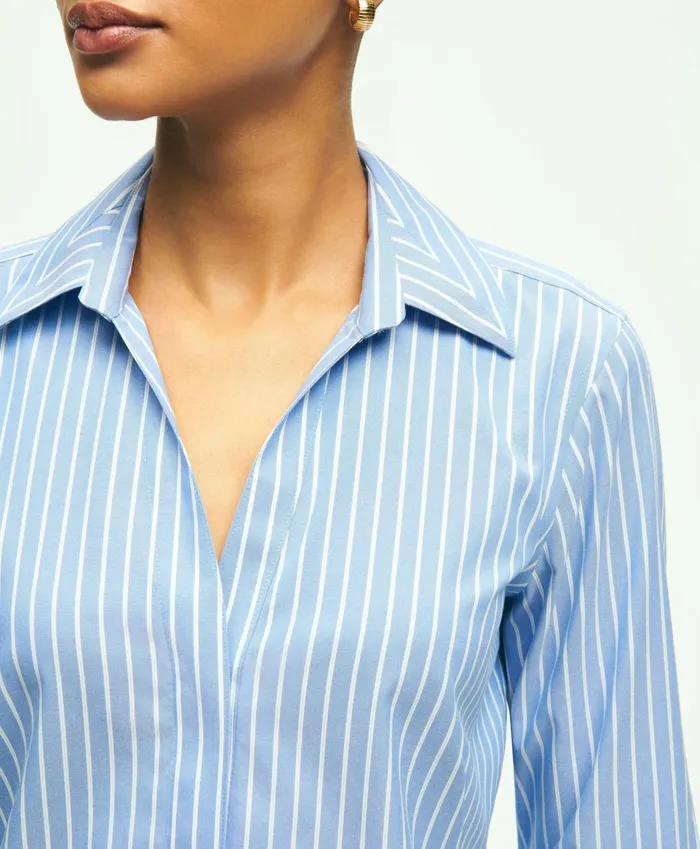 Blouses andamp Shirts Women Brooks Brothers Fitted Stretch Supima Cotton NonIron Striped Dress Shirt Blue Multi