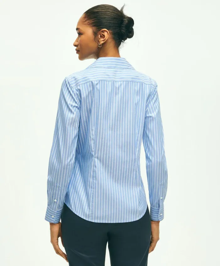 Blouses andamp Shirts Women Brooks Brothers Fitted Stretch Supima Cotton NonIron Striped Dress Shirt Blue Multi