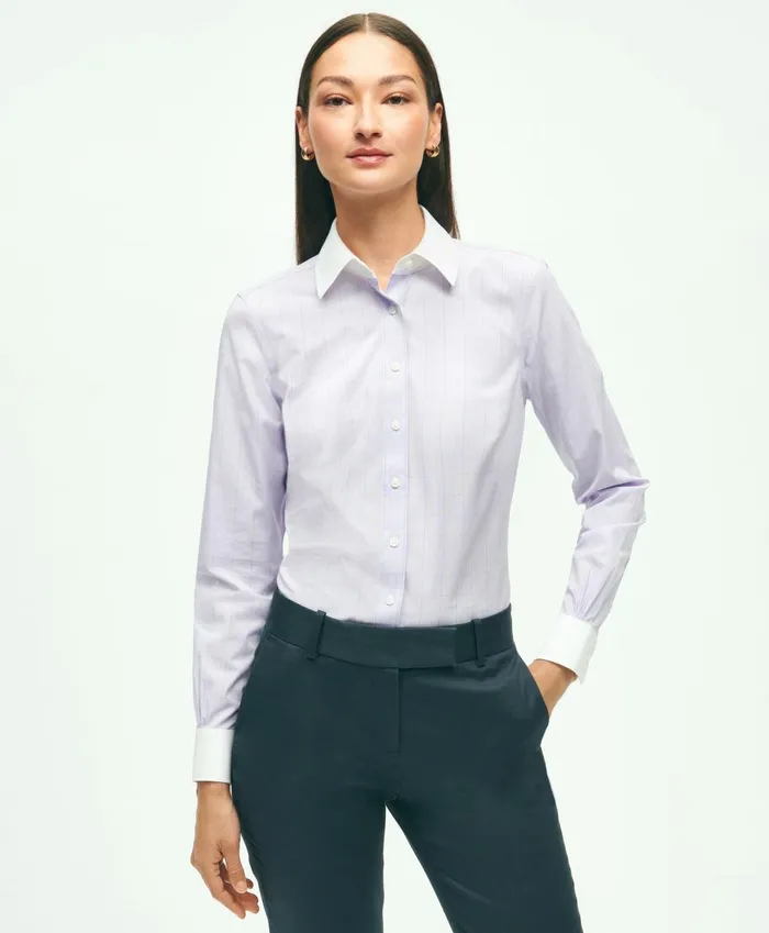 Blouses andamp Shirts Women Brooks Brothers Fitted Stretch Supima Cotton NonIron Striped Dress Shirt Lavenderwhite Blouses andamp Shirts Women Brooks Brothers Fitted Stretch Supima Cotton NonIron Striped Dress Shirt Lavenderwhite