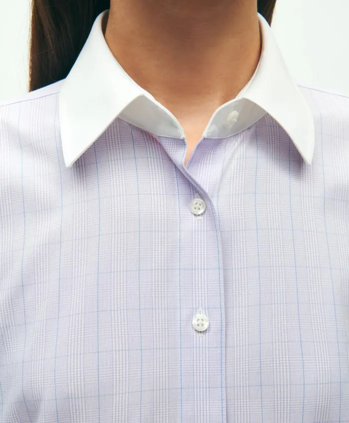 Blouses andamp Shirts Women Brooks Brothers Fitted Stretch Supima Cotton NonIron Striped Dress Shirt Lavenderwhite