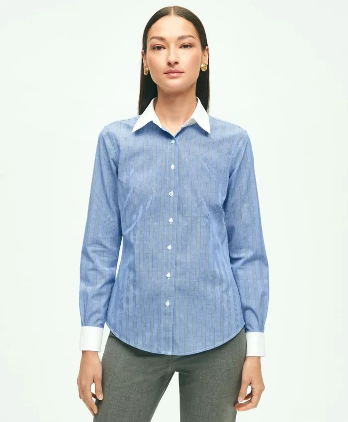 Blouses andamp Shirts Women Brooks Brothers Fitted Stretch Supima Cotton NonIron Striped Dress Shirt Navywhite Blouses andamp Shirts Women Brooks Brothers Fitted Stretch Supima Cotton NonIron Striped Dress Shirt Navywhite