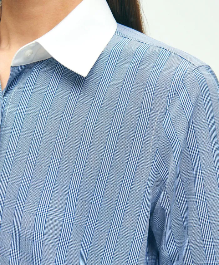 Blouses andamp Shirts Women Brooks Brothers Fitted Stretch Supima Cotton NonIron Striped Dress Shirt Navywhite