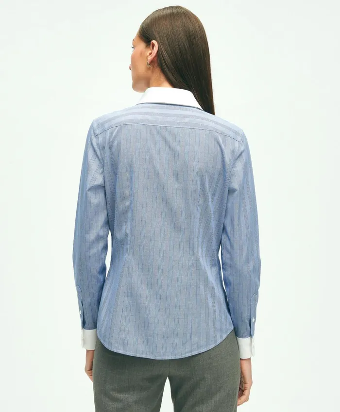 Blouses andamp Shirts Women Brooks Brothers Fitted Stretch Supima Cotton NonIron Striped Dress Shirt Navywhite