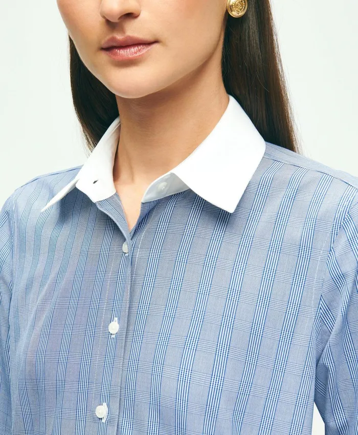 Blouses andamp Shirts Women Brooks Brothers Fitted Stretch Supima Cotton NonIron Striped Dress Shirt Navywhite