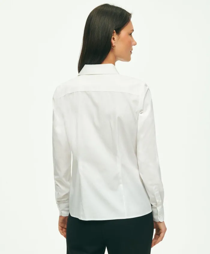 Blouses andamp Shirts Women Brooks Brothers Fitted Stretch Supima Cotton NonIron Tuxedo Blouse White