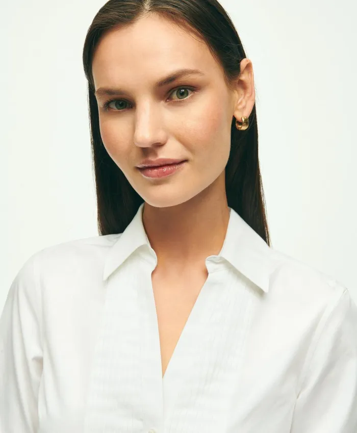 Blouses andamp Shirts Women Brooks Brothers Fitted Stretch Supima Cotton NonIron Tuxedo Blouse White
