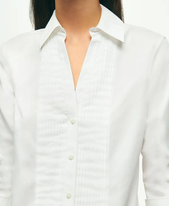Blouses andamp Shirts Women Brooks Brothers Fitted Stretch Supima Cotton NonIron Tuxedo Blouse White