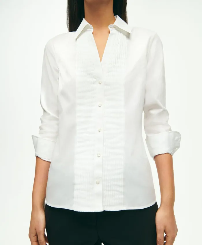 Blouses andamp Shirts Women Brooks Brothers Fitted Stretch Supima Cotton NonIron Tuxedo Blouse White