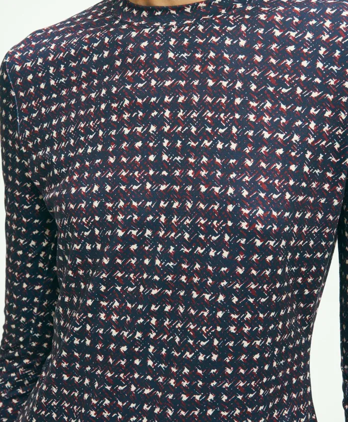 Blouses andamp Shirts Women Brooks Brothers Jersey Abstract Plaid Print LongSleeve TShirt Navy Multi