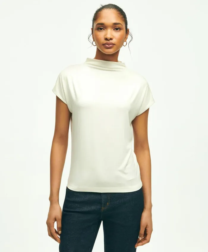 Blouses andamp Shirts Women Brooks Brothers Jersey Cap Sleeve Top Off White