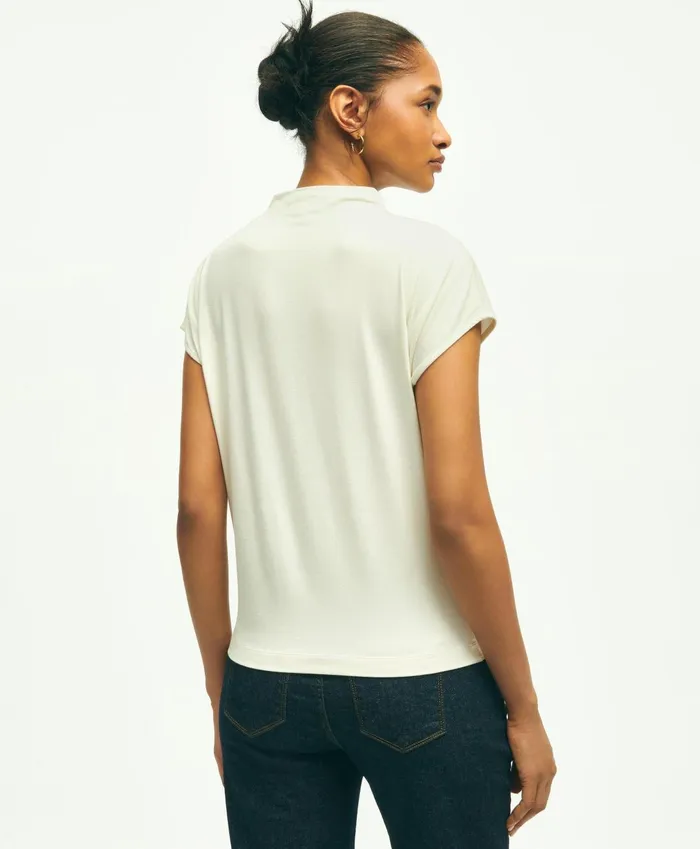 Blouses andamp Shirts Women Brooks Brothers Jersey Cap Sleeve Top Off White