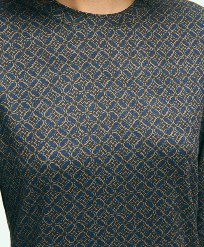 Blouses andamp Shirts Women Brooks Brothers Jersey Equestrian Print LongSleeve TShirt Navy Multi