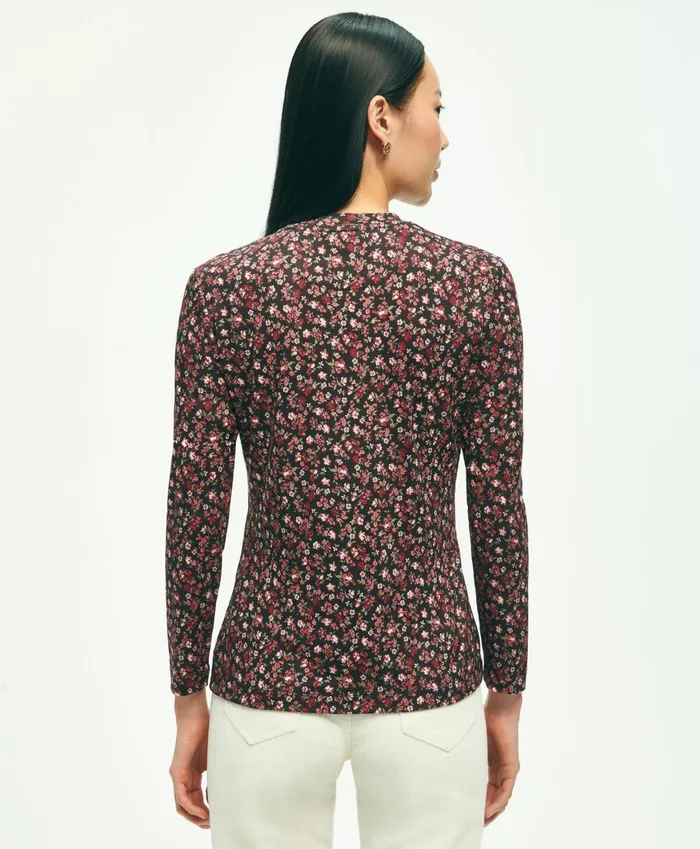 Blouses andamp Shirts Women Brooks Brothers Jersey Floral Ditsy Print LongSleeve TShirt Pink Multi