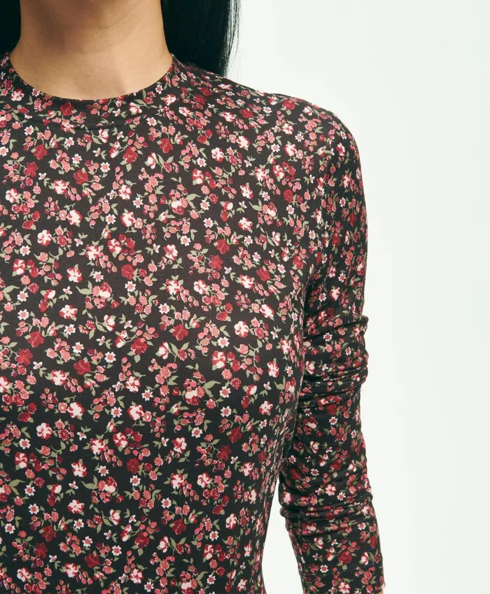 Blouses andamp Shirts Women Brooks Brothers Jersey Floral Ditsy Print LongSleeve TShirt Pink Multi
