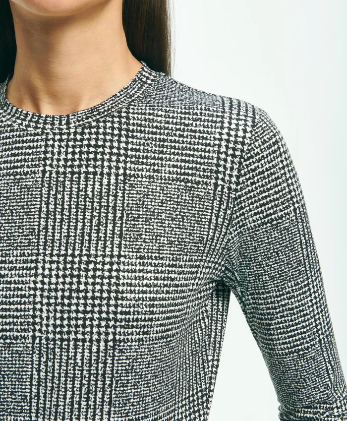 Blouses andamp Shirts Women Brooks Brothers Jersey Printed LongSleeve Glen Plaid TShirt Greymulti