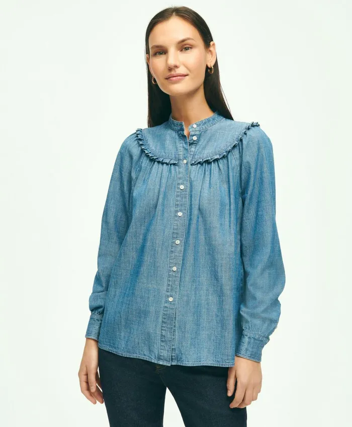 Blouses andamp Shirts Women Brooks Brothers Long Sleeve Chambray Blouse Light Blue Blouses andamp Shirts Women Brooks Brothers Long Sleeve Chambray Blouse Light Blue