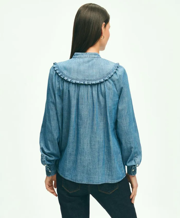 Blouses andamp Shirts Women Brooks Brothers Long Sleeve Chambray Blouse Light Blue