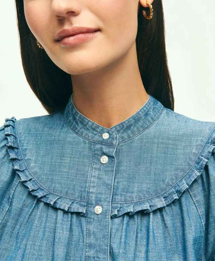 Blouses andamp Shirts Women Brooks Brothers Long Sleeve Chambray Blouse Light Blue